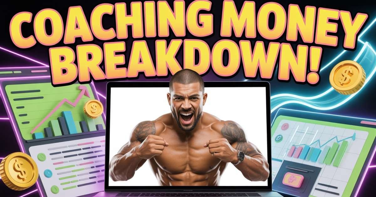 Graphic showing Wes Watson’s coaching income stream with charts and bold text ‘Coaching Money Breakdown.